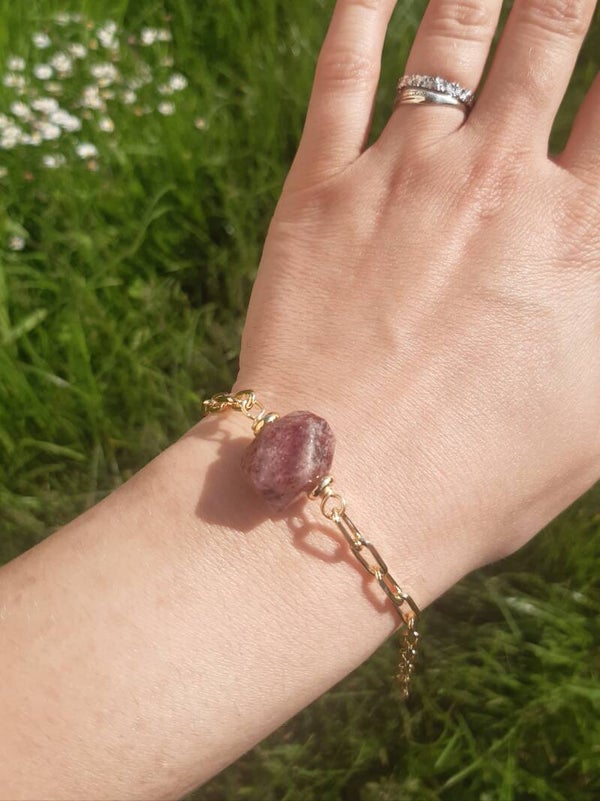 Bracelet plaqué or quartz fraise brute