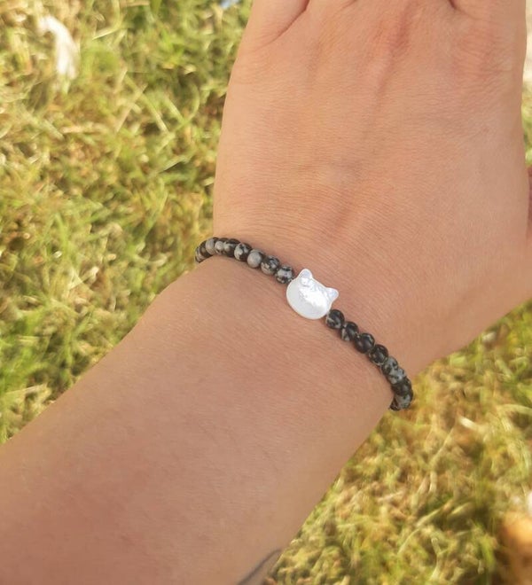 Bracelet chat obsidienne moucheté