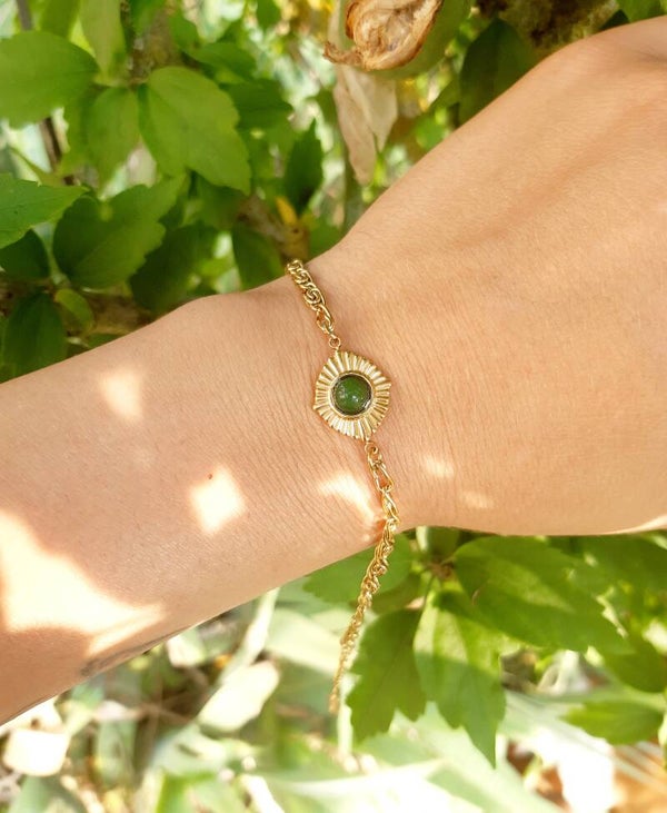 Bracelet plaqué or aventurine verte