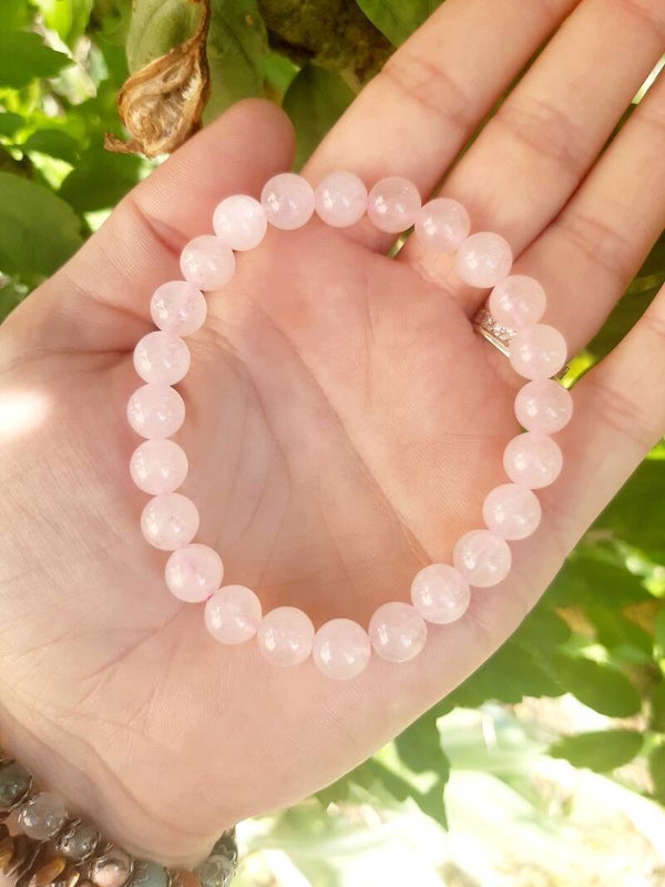 Bracelet perle 8mm quartz rose