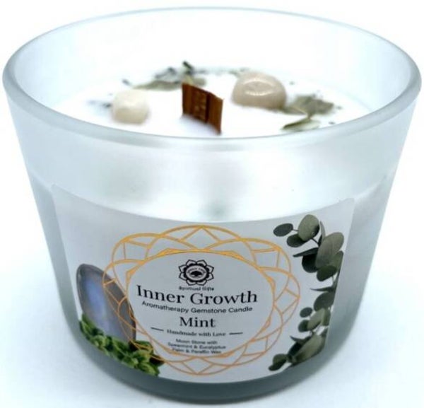 Bougie Green Tree 'Croissance intérieure' Pierre de Lune + Menthe 256g