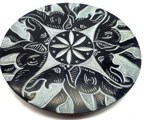 Porte-Encens Pierre Rond 4 Elephants 10cm