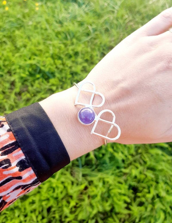 Bracelet manchette coeur améthyste