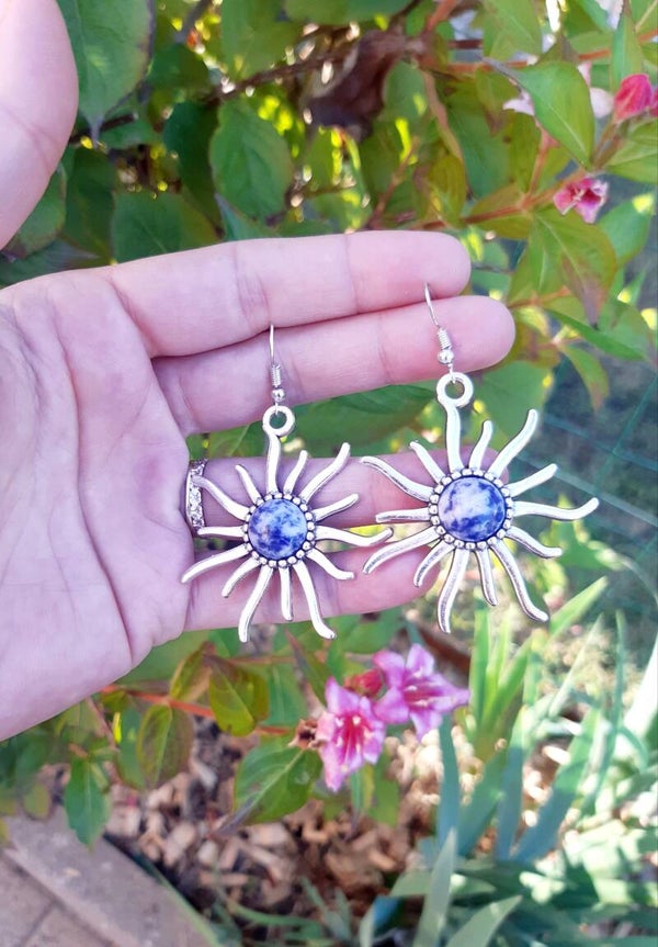 Boucle d'oreille cabochon acier inoxydable sodalite soleil