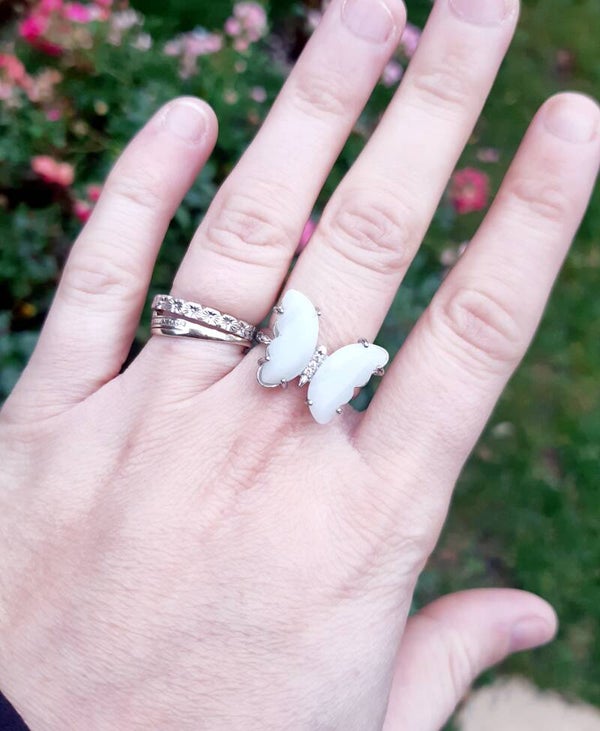 Bague acier inoxydable papillon aigue marine