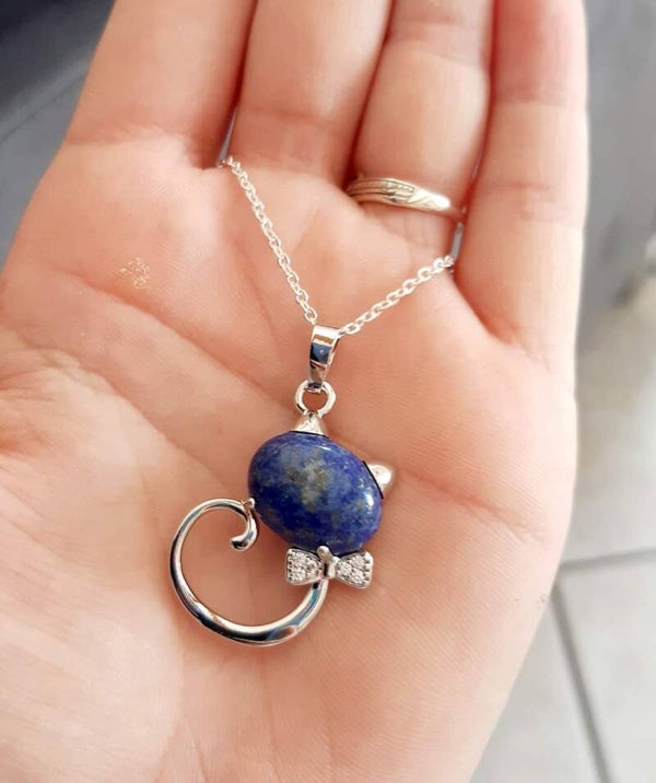 Collier acier inoxydable chat lapis-lazuli