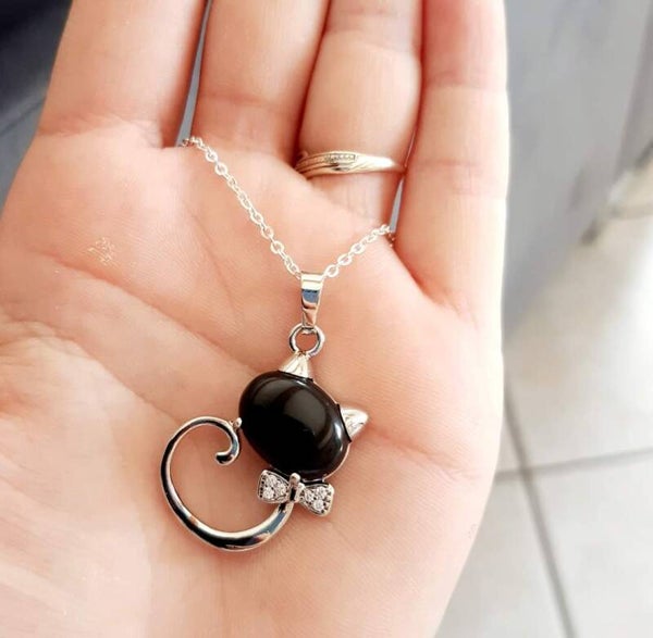 Collier acier inoxydable chat tourmaline