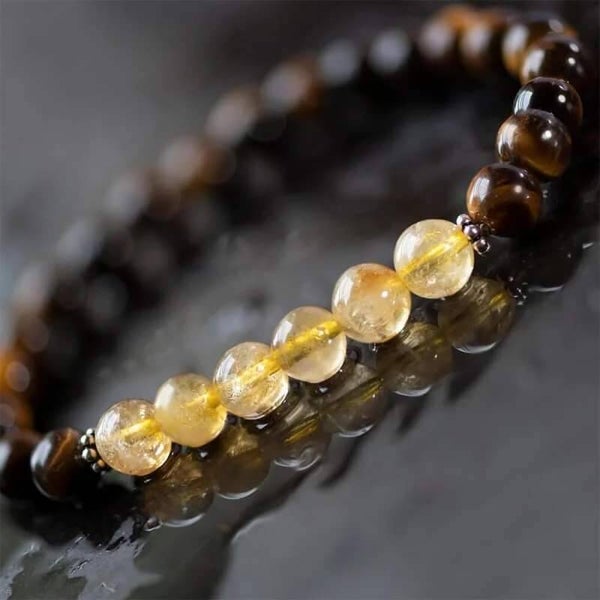 Bracelet oeil de tigre, citrine, separateur acier