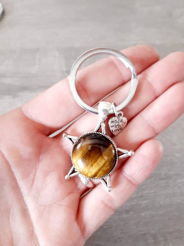 Porte-clé cabochon étoile œil de tigre