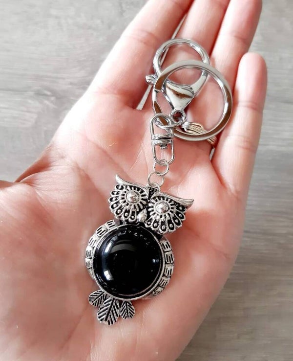 Porte-clé hiboux argent tourmaline