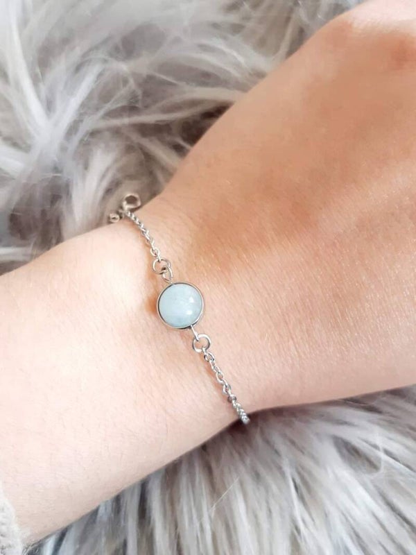 Bracelet chaînette perle aigue marine