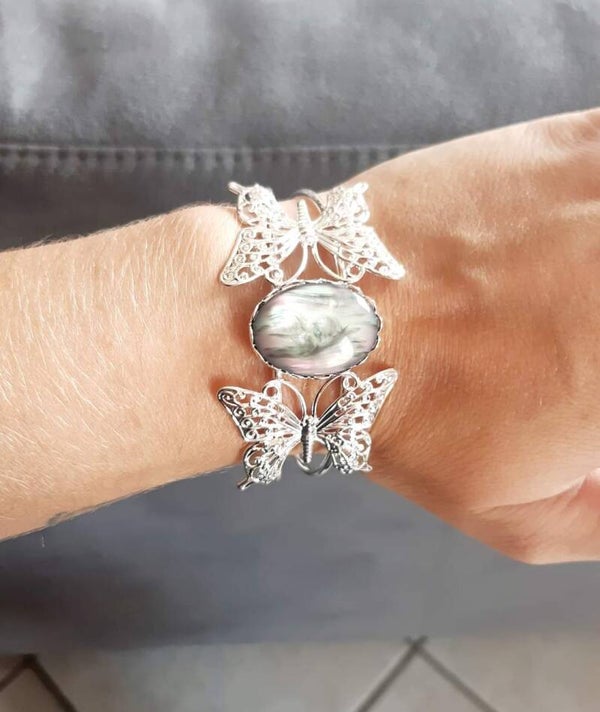 Bracelet manchette papillon spectrolite