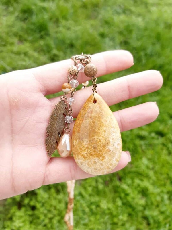 Collier mala agate plume