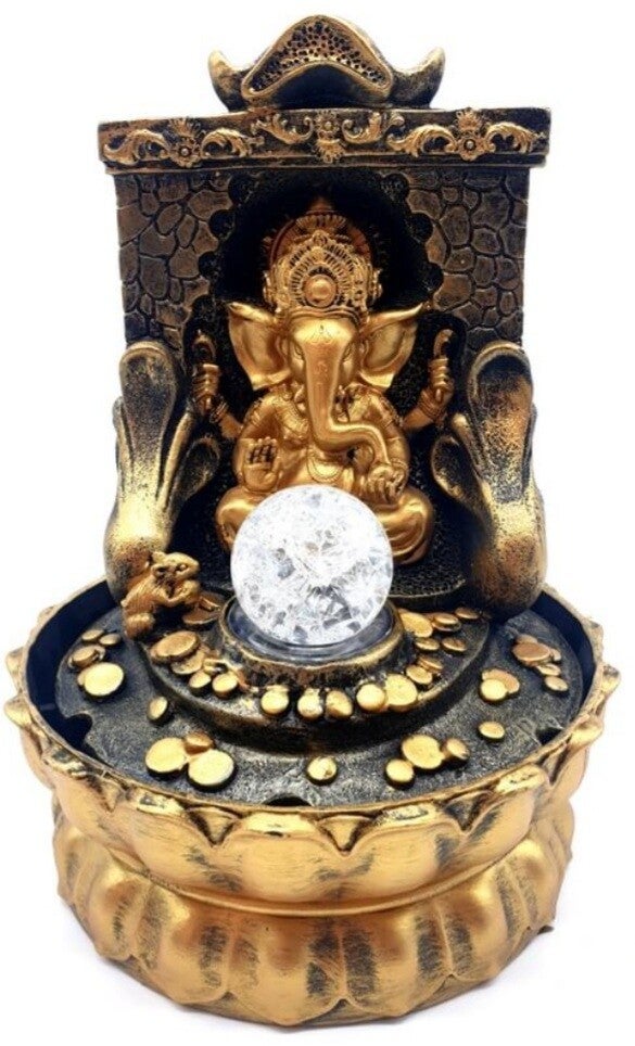 Fontaine Résine Ganesh Doré sur Autel LED
