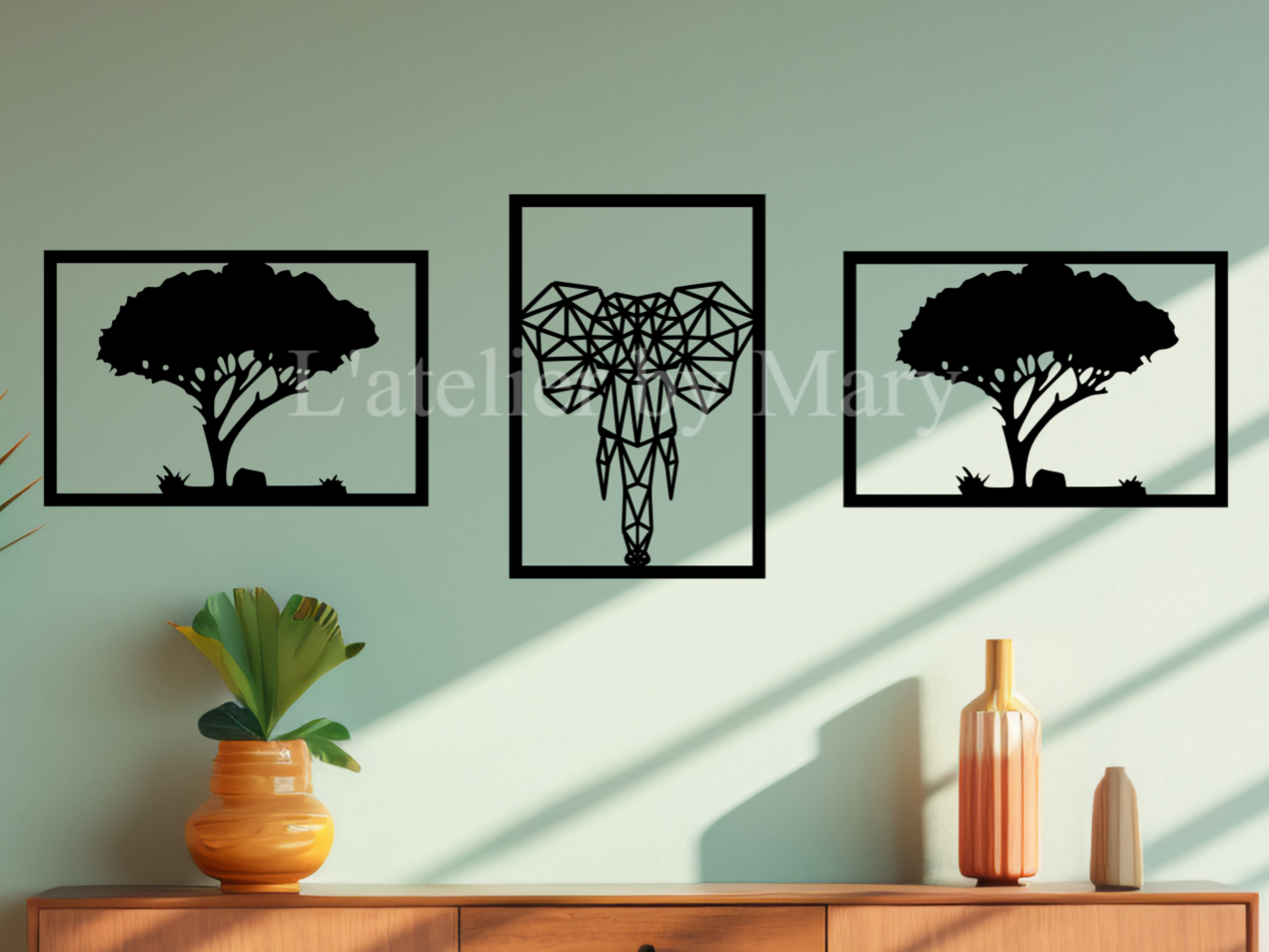 Trio décoration murale en bois éléphants