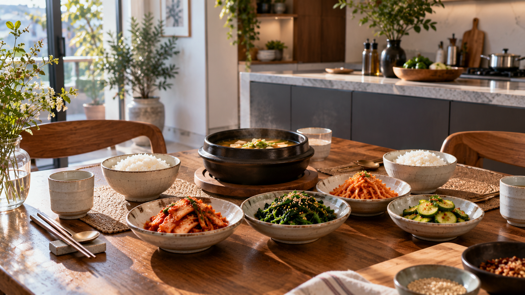 Opgedekte tafel met banchan*