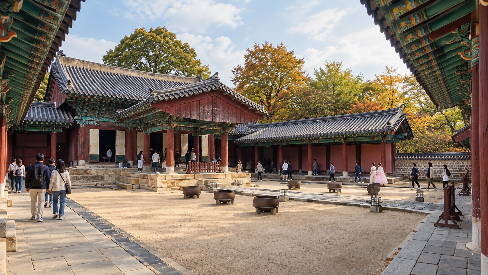 Traditionele gebouwen en binnenplaats van Gyeonggijeon in Jeonju**
