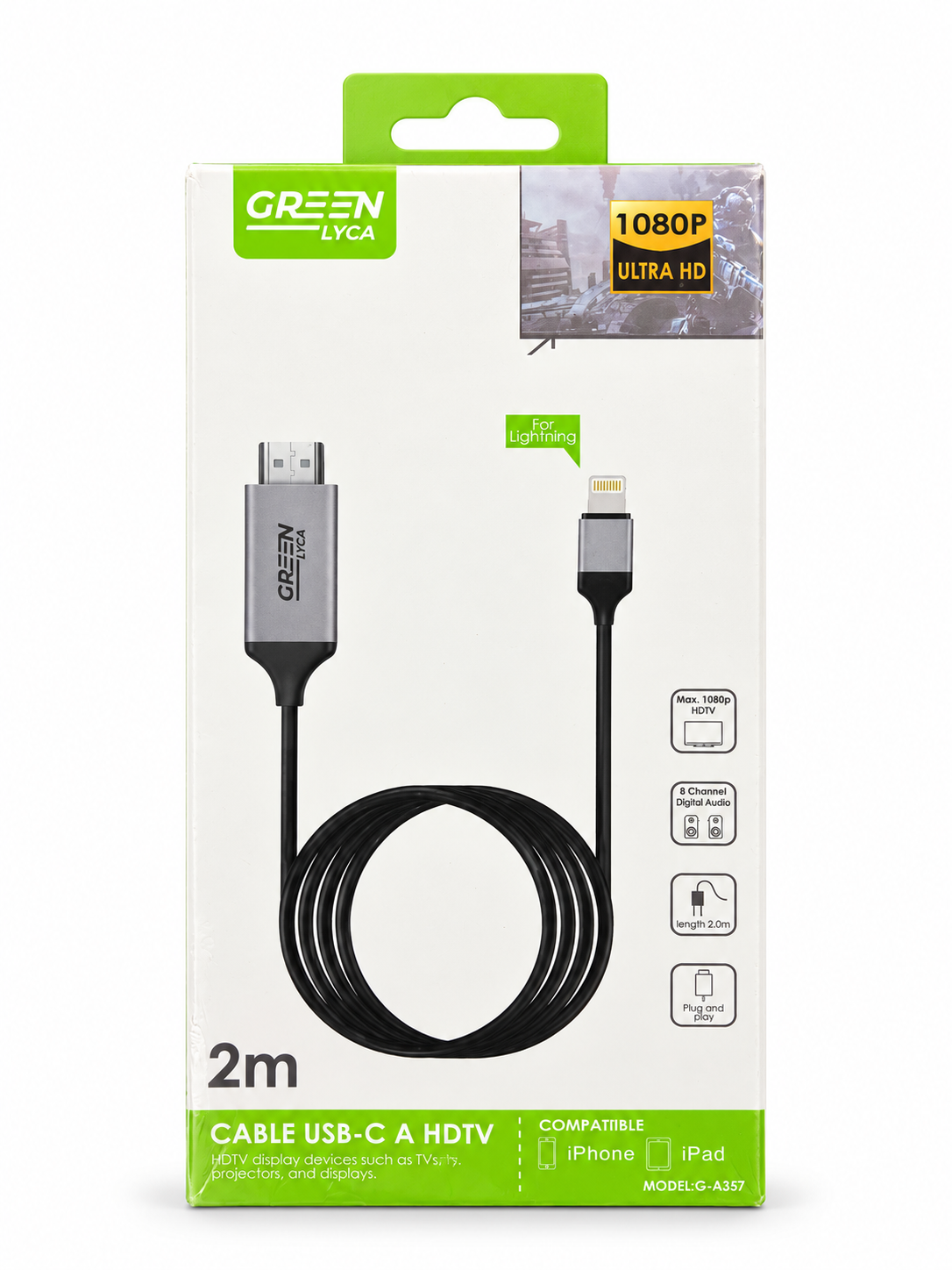 GREEN LYCA G-A357 – Câble Lightning vers HDMI – 2 m