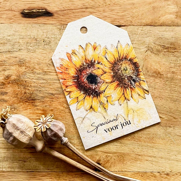 Cadeaulabel - zonnebloemen 'Speciaal voor jou'