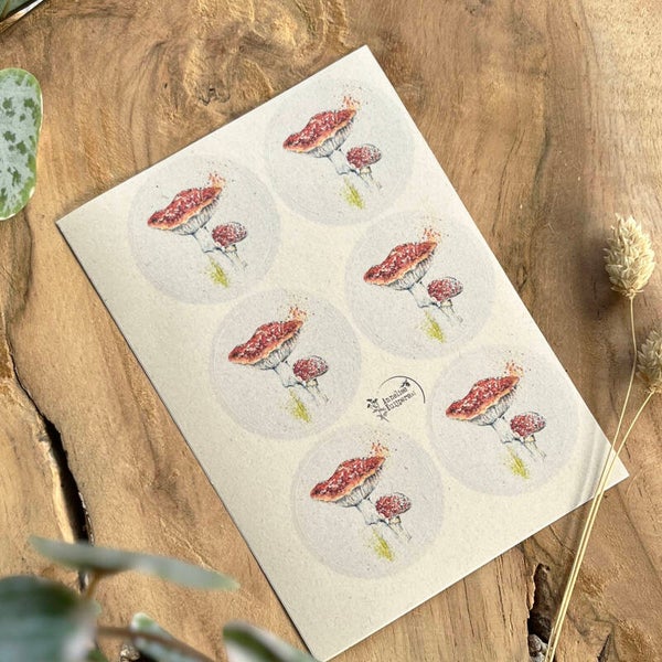 Stickervel Vliegenzwam - 6 cadeaustickers 4cm