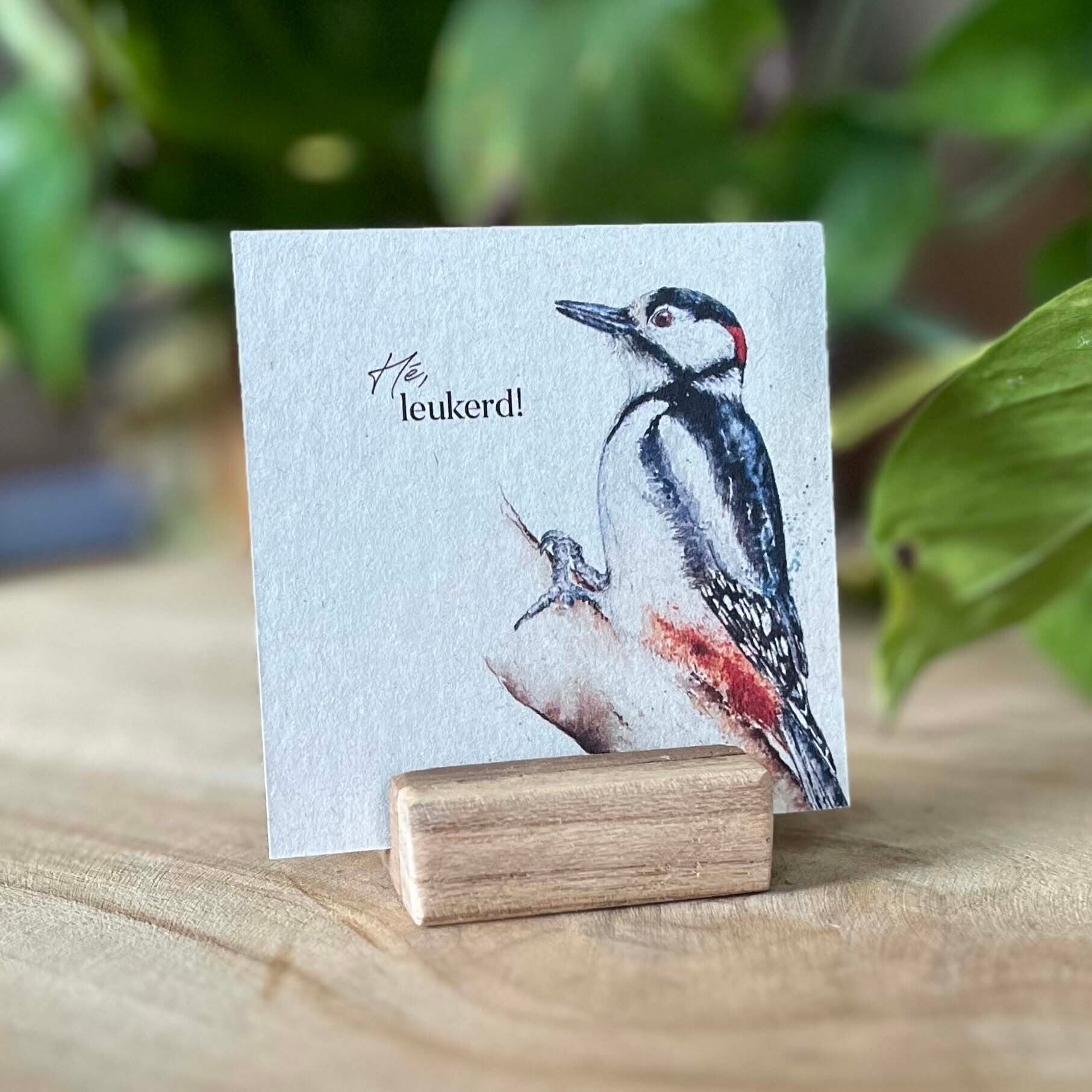 mini kaartje - grote bonte specht - 'Hé, leukerd!'
