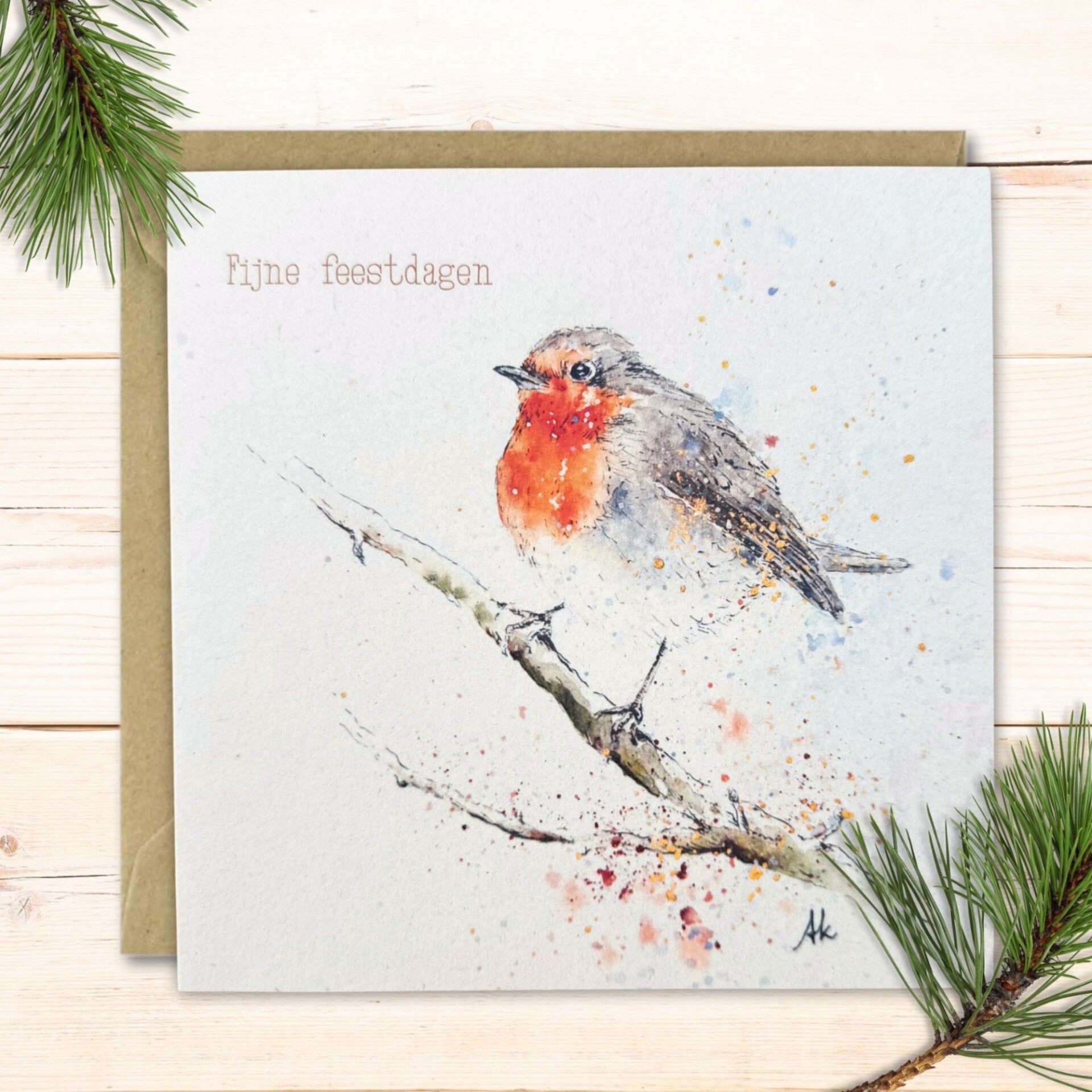 Kerstkaart Roodborstje 'Fijne feestdagen'