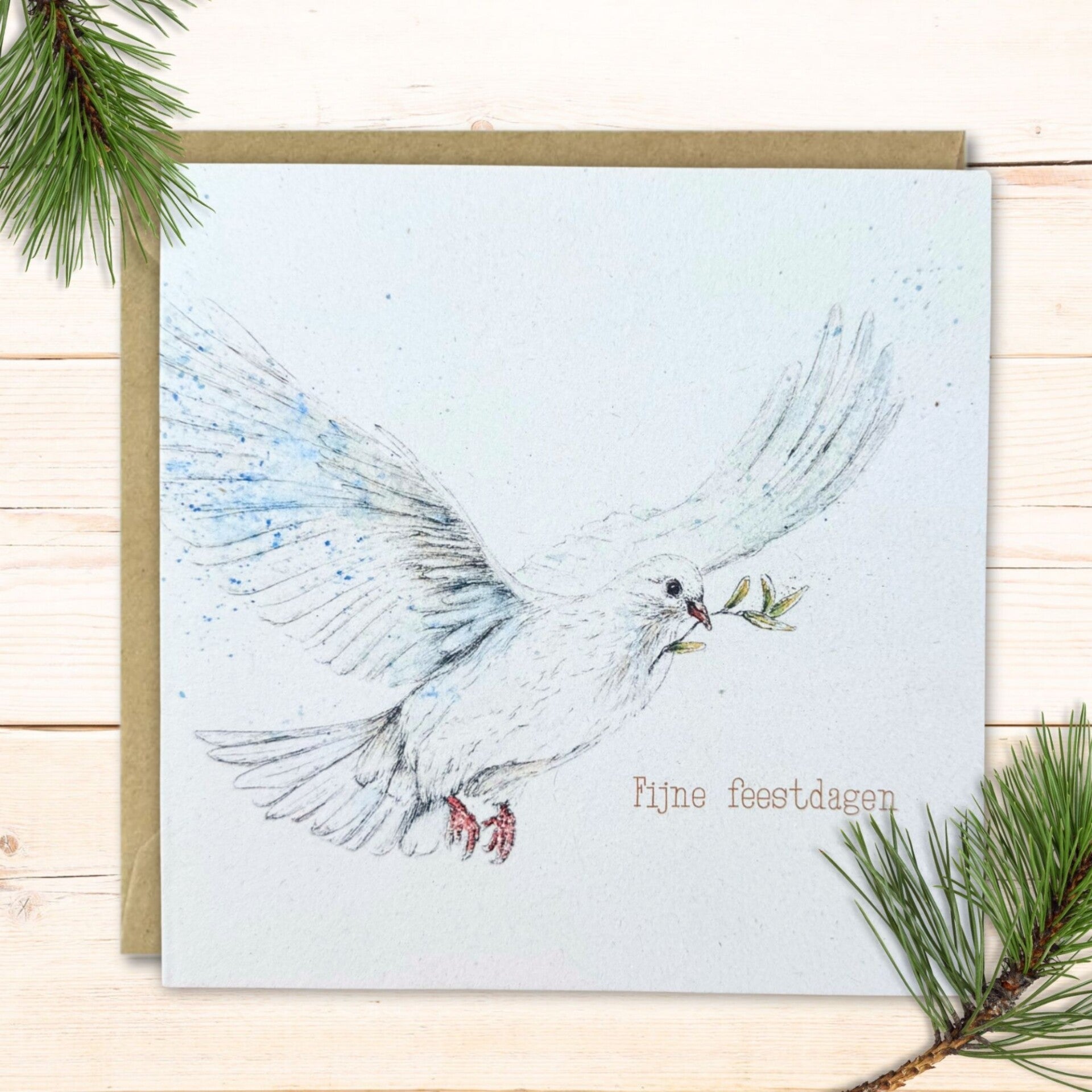 Kerstkaart vredesduif 'Fijne feestdagen'