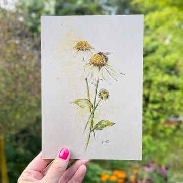 Zonnehoed met bij - A5 Print  / mini poster