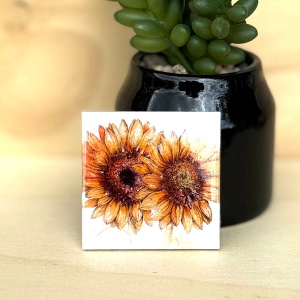 Magnetisch mini tegeltje - Zonnebloemen