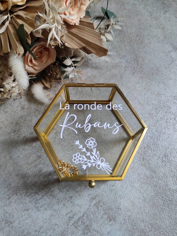 Boîte en verre hexagonale - ronde des rubans