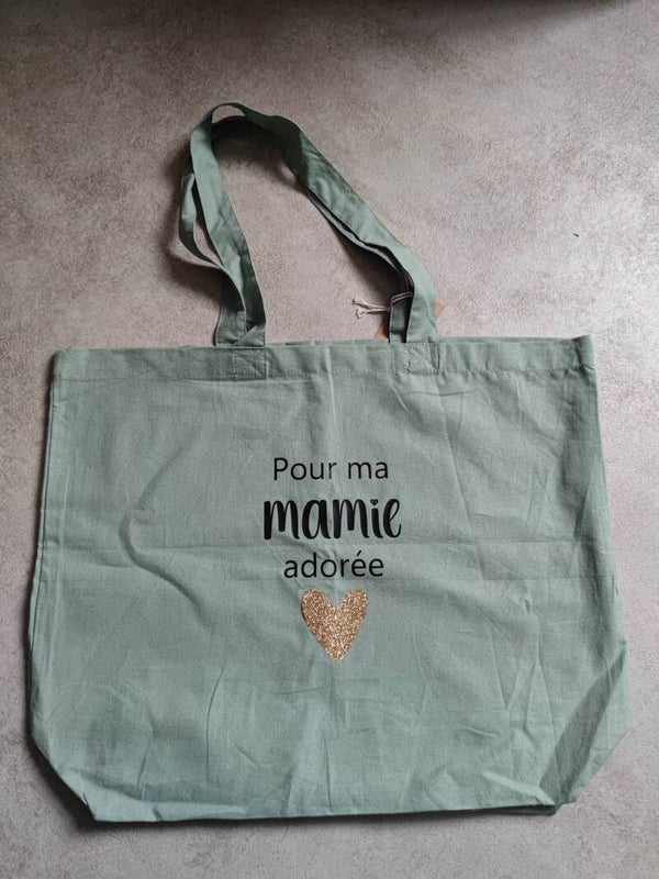 Sac cabas coton vert sauge - Mamie