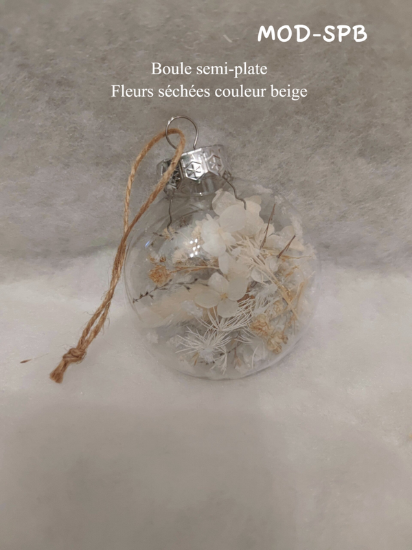 Boule de Noël - fleurs séchées semi plate beige