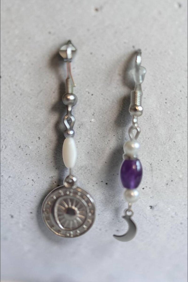 Boucles d'oreilles -  lune et fleur