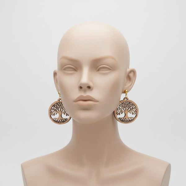 Boucles d'oreilles en bois -arbre de vie or