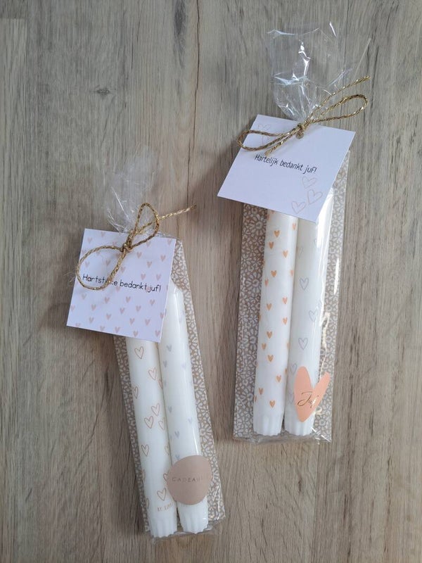 Cadeautje juf kaarsen met hartjes