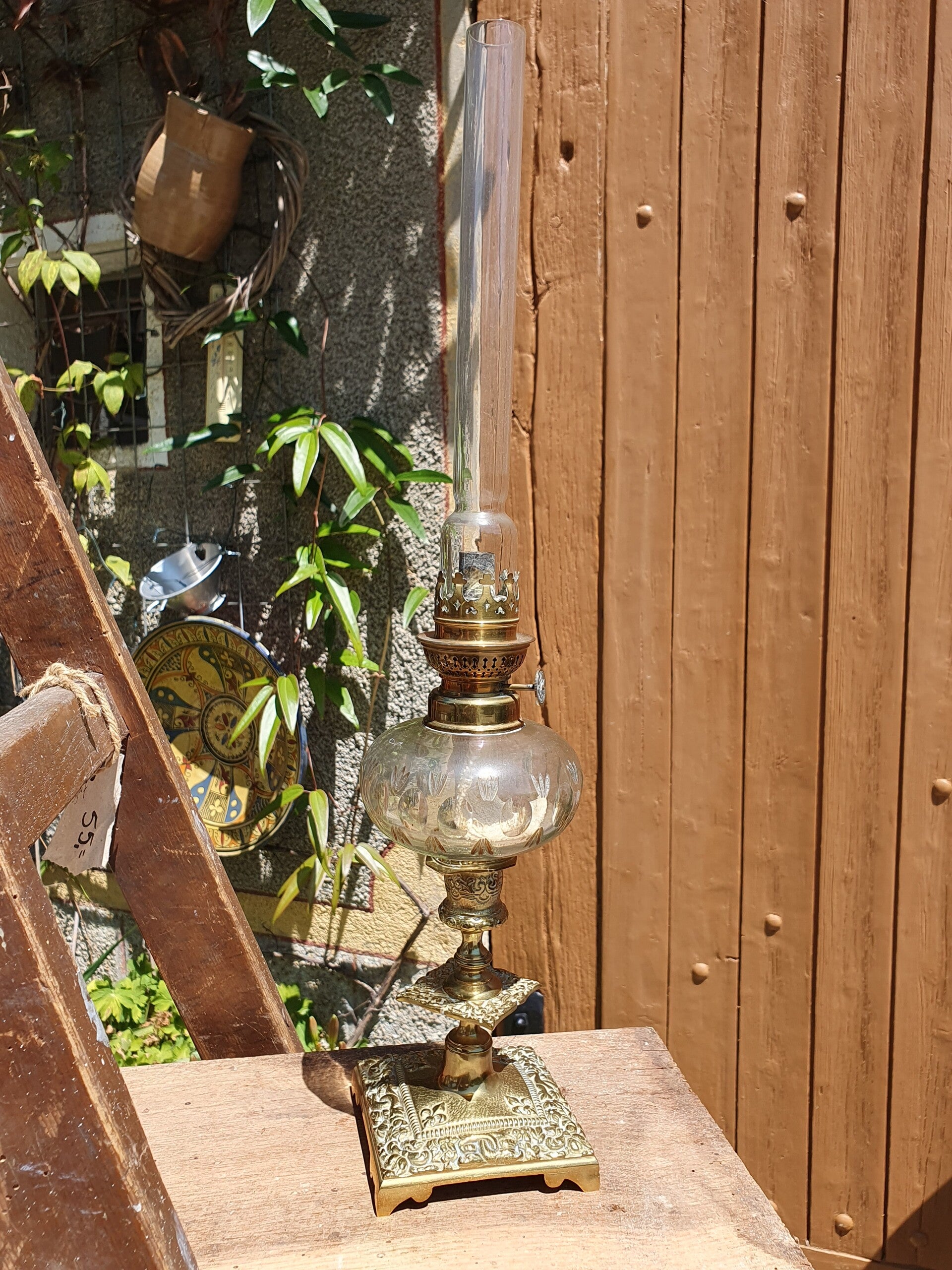 Olielamp antiek, helder glas