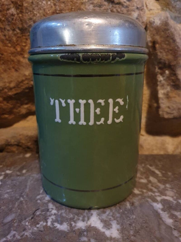 Vintage theebus groen emaille