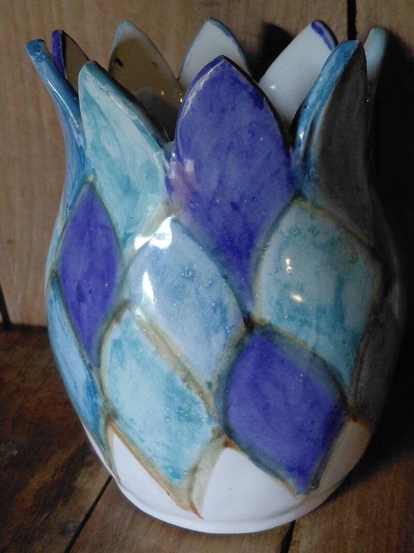 Handgemaakte vaas blauw-turkooise