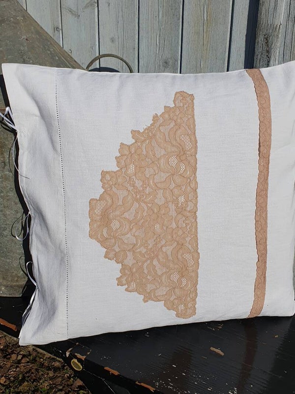 Sierkussenhoes Frans kant Brown - Housse de coussin déco dentelle française Brun