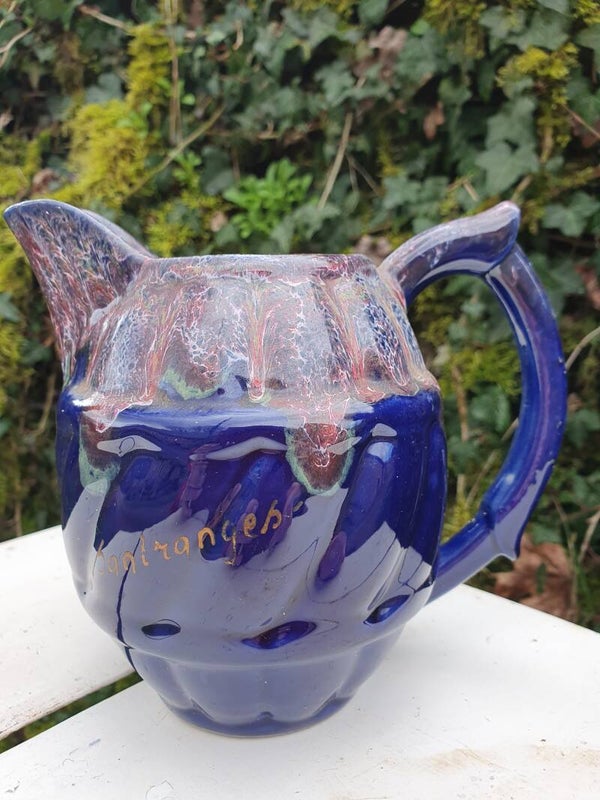 Blauw keramiek kan - Pichet en faïence flamée bleue