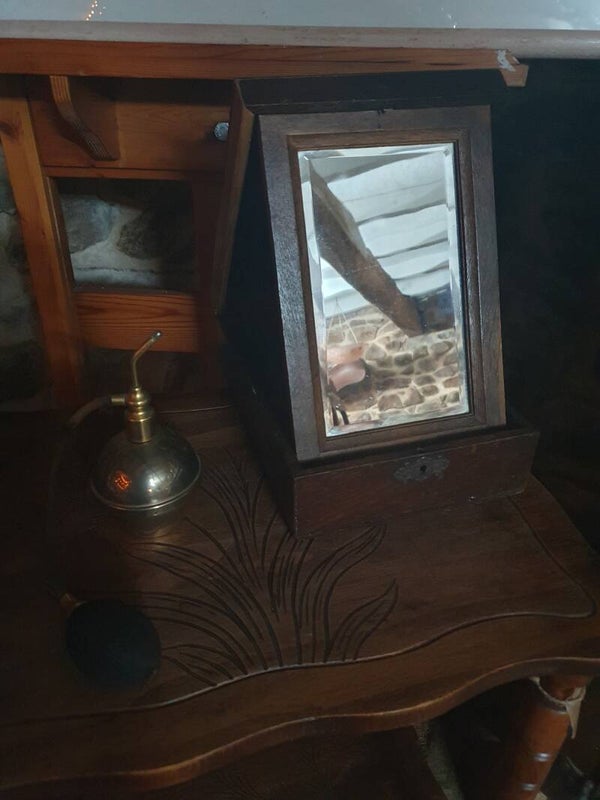 Brocante scheerspiegel in kist - Miroir grossissant Brocante en coffret