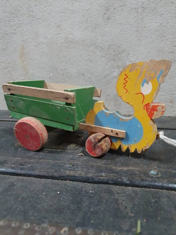 Houten speelgoed trek eend - Canard à tirer jouet en bois