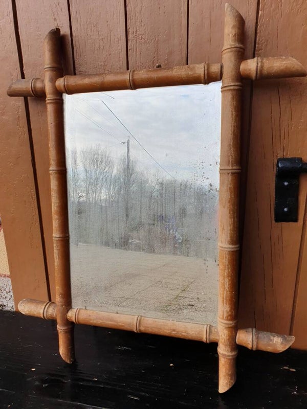 Oude franse bamboe spiegel - Ancien miroir français en bambou