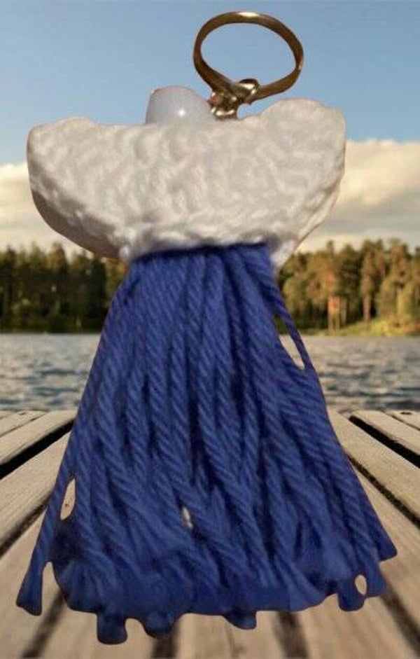 135. Crocheted Blue Girl Keychain