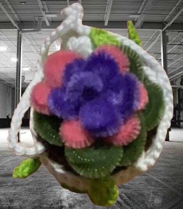 139. Crocheted Purple Chenille Hanging Plant