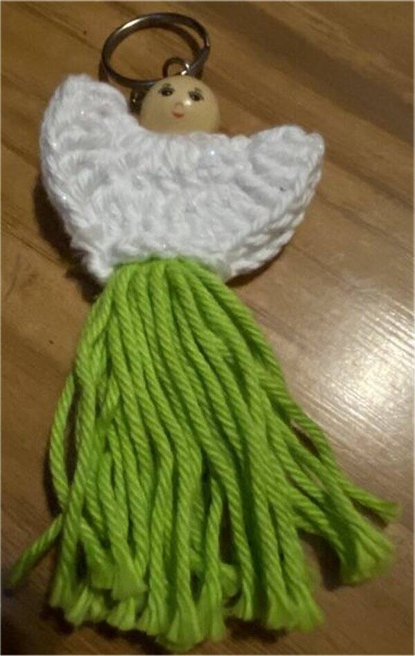 144. Crocheted Green Girl Keychain