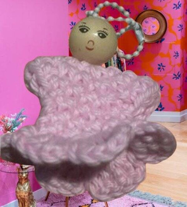 35. Crocheted Pink Girl Keychain