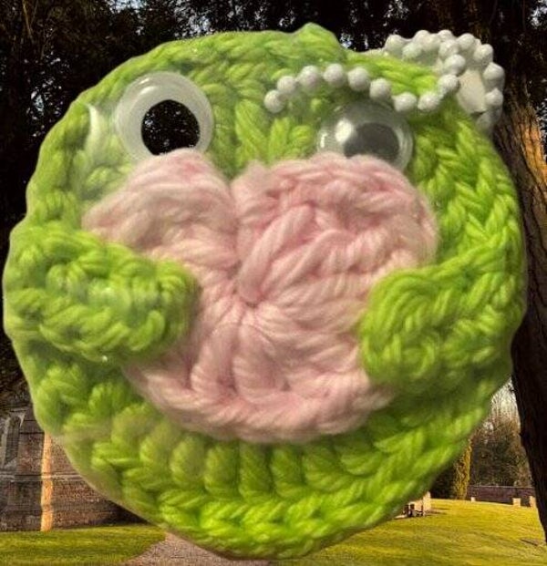 44. Crocheted Love Frog Keychain