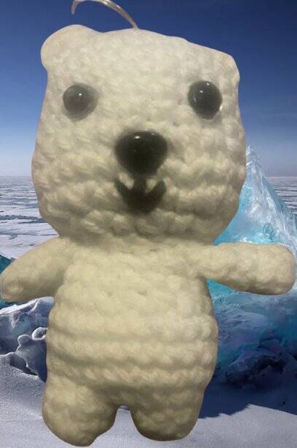51. Crocheted White Bear Keychain