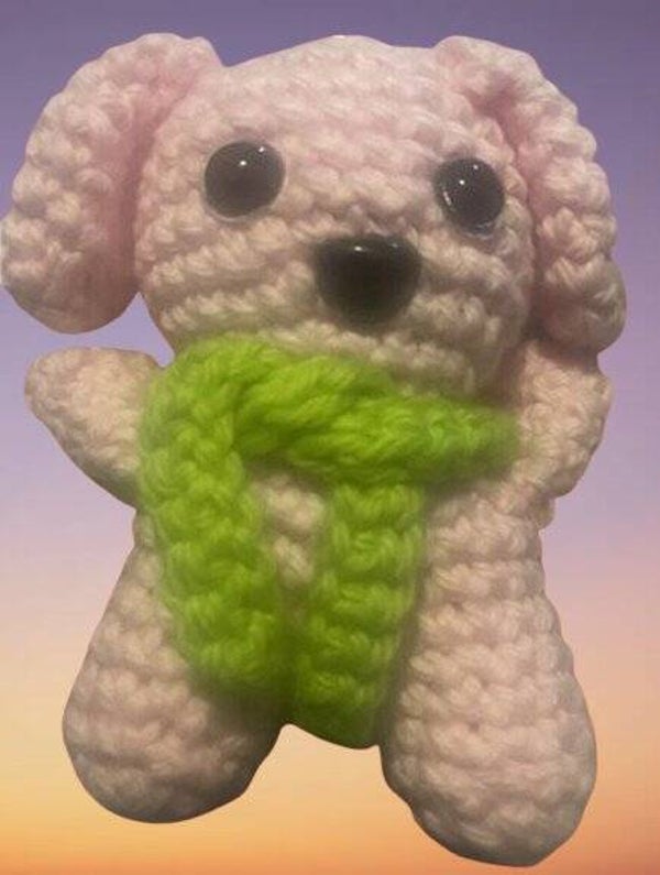 52. Crocheted Pink Puppy Keychain